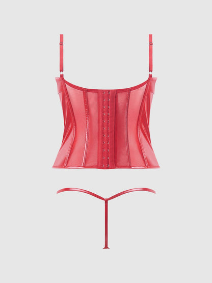 TRIXIE PATENT LEATHER  LACE UP BUSTIER & G-STRING SET