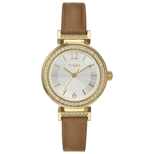 Timex Classic Silver Dial Brown Leather Watch