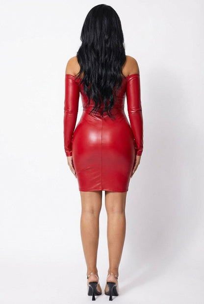 Vegan Leather Off-the-Shoulder Lace-Up Dress