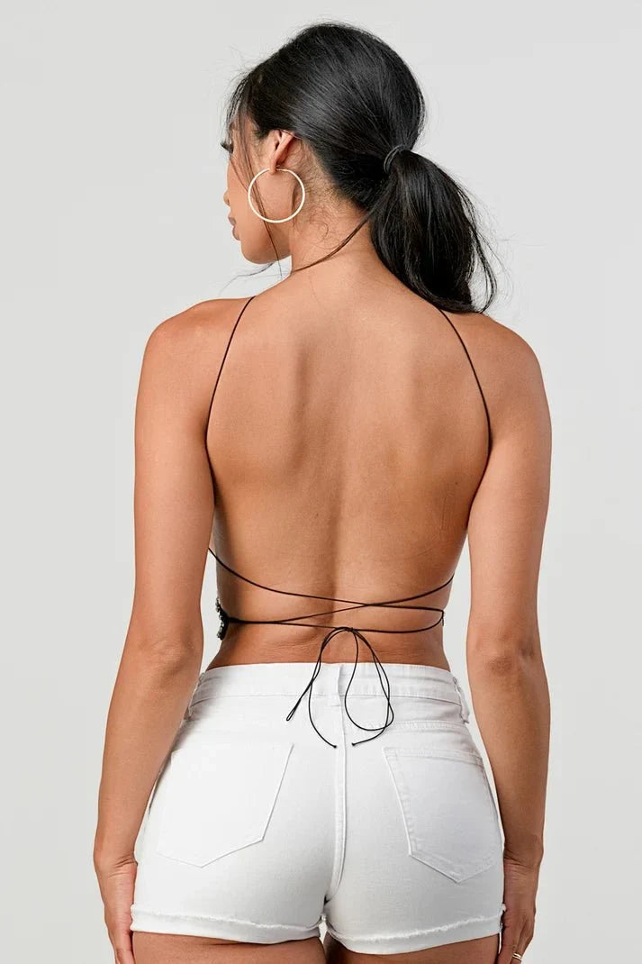Vyxen Rhinestone Butterfly Halter Top – Sparkly Festival & Going Out Top for Women