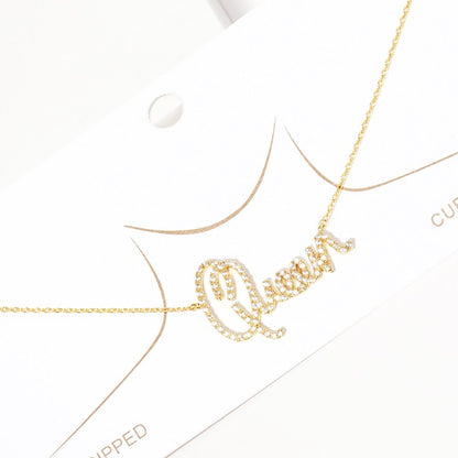 White Gold Dipped CZ Queen Message Pendant Necklace