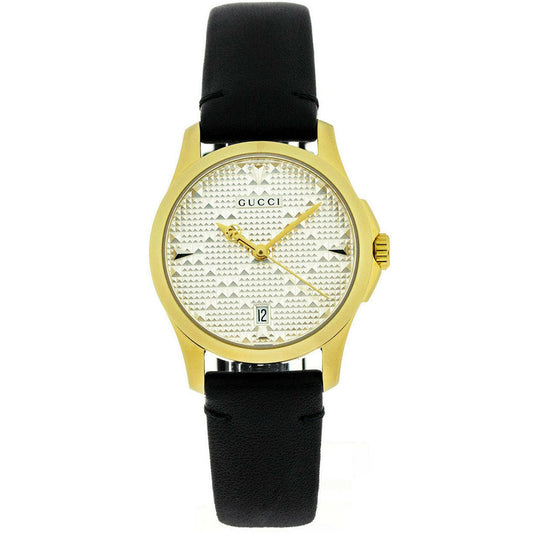 Stainless Steel Round Silver Dial Leather Strap Watch
